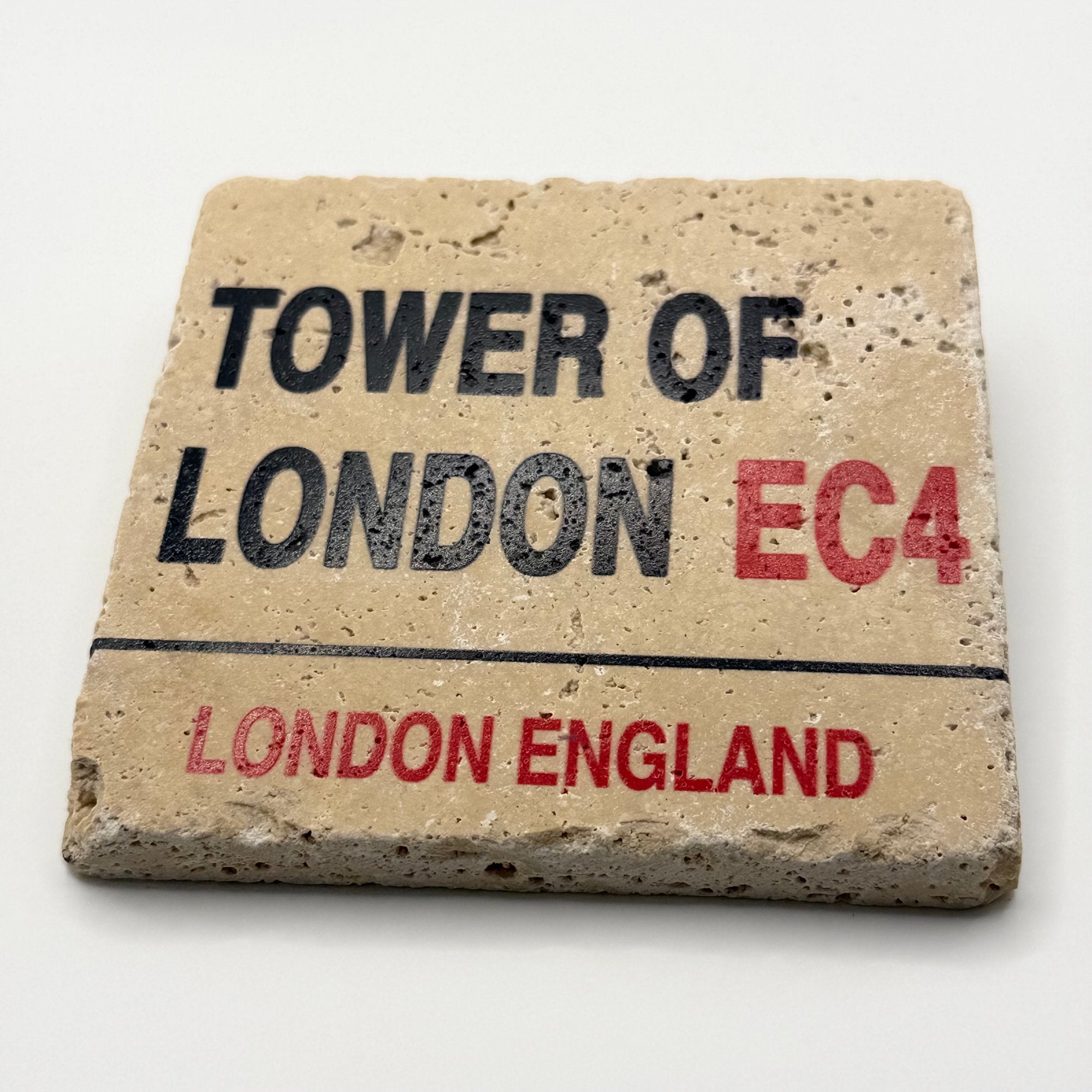 Tower of London architecture printed on square travertine stone coaster