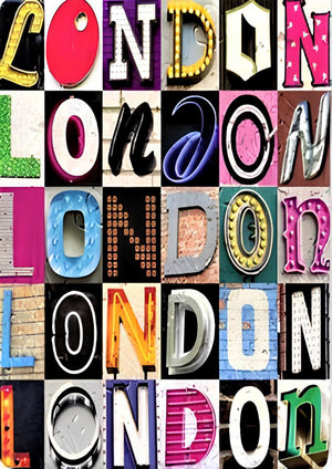 London Typography Collage artwork printed on MDF wall poster