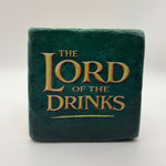 Funny slogan 'The Lord of the Drinks' printed on square travertine stone coaster
