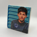 Louis Tomlinson artwork printed on square travertine stone coaster