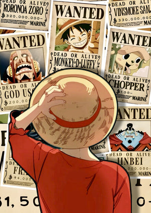Luffy Wanted artwork printed on MDF wall poster