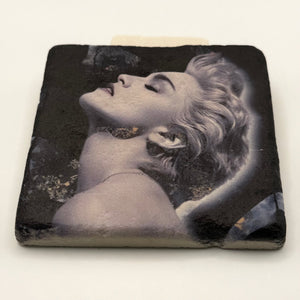 Madonna True Blue artwork printed on square travertine stone coaster