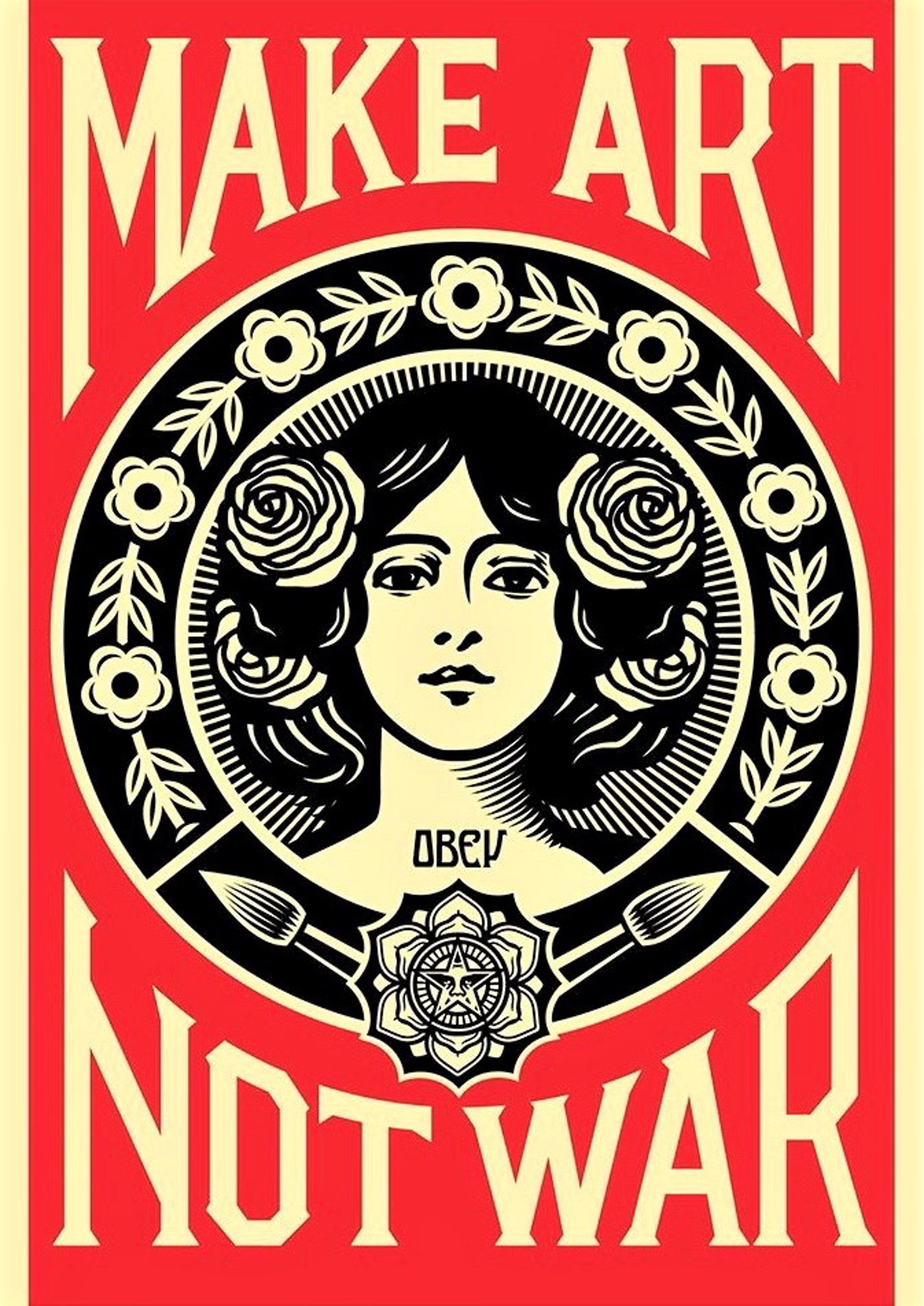 Make Art Not War slogan printed on MDF wall poster