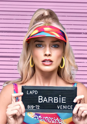 Margot Robbie Barbie Mugshot artwork printed on MDF wall poster