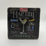 Elegant martini artwork printed on square travertine stone coaster