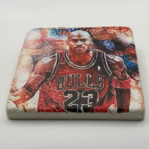 Michael Jordan basketball player artwork printed on square travertine stone coaster