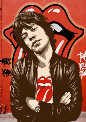 Mick Jagger and The Rolling Stones artwork printed on MDF wall poster