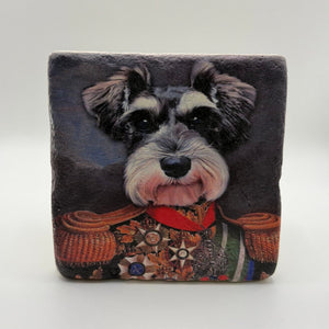 Military dog portrait printed on square travertine stone coaster