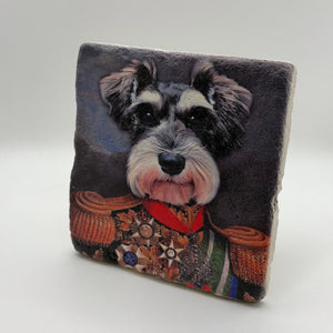 Military dog portrait printed on square travertine stone coaster