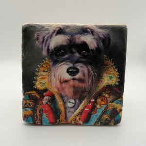 Military working dog silhouette printed on square natural travertine stone coaster