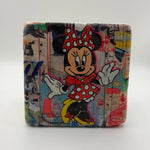 Minnie Mouse finger pop art printed on square travertine stone coaster