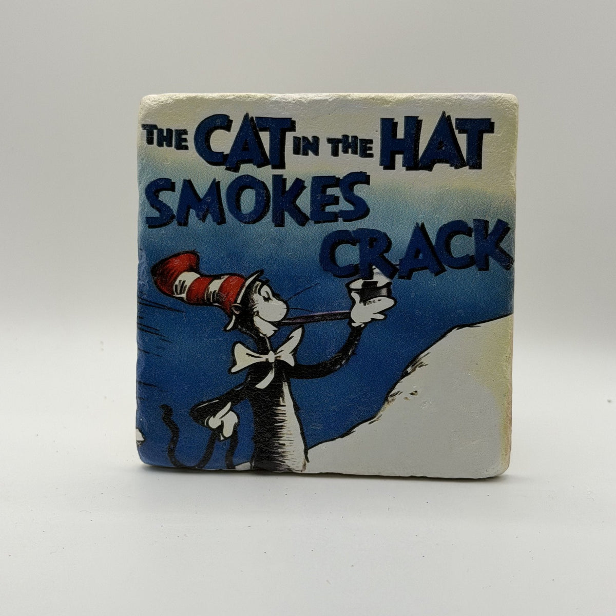 Mister Smokes Too Much Weed Natural Travertine Stone Coaster artwork