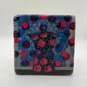 Mocha Pot Blue artwork printed on square travertine stone coaster
