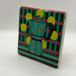 Mocha Pot Green design printed on square travertine stone coaster