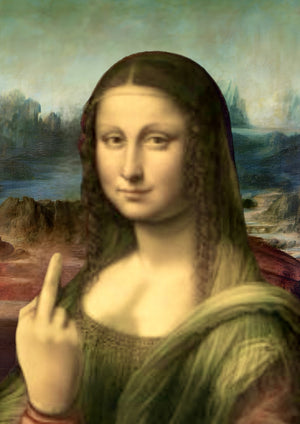 Mona Lisa artwork with middle finger gesture printed on MDF wall poster