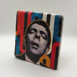 Mr. Bean artwork printed on square travertine stone coaster
