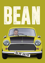 Mr Bean Mini Cooper artwork printed on MDF wall poster