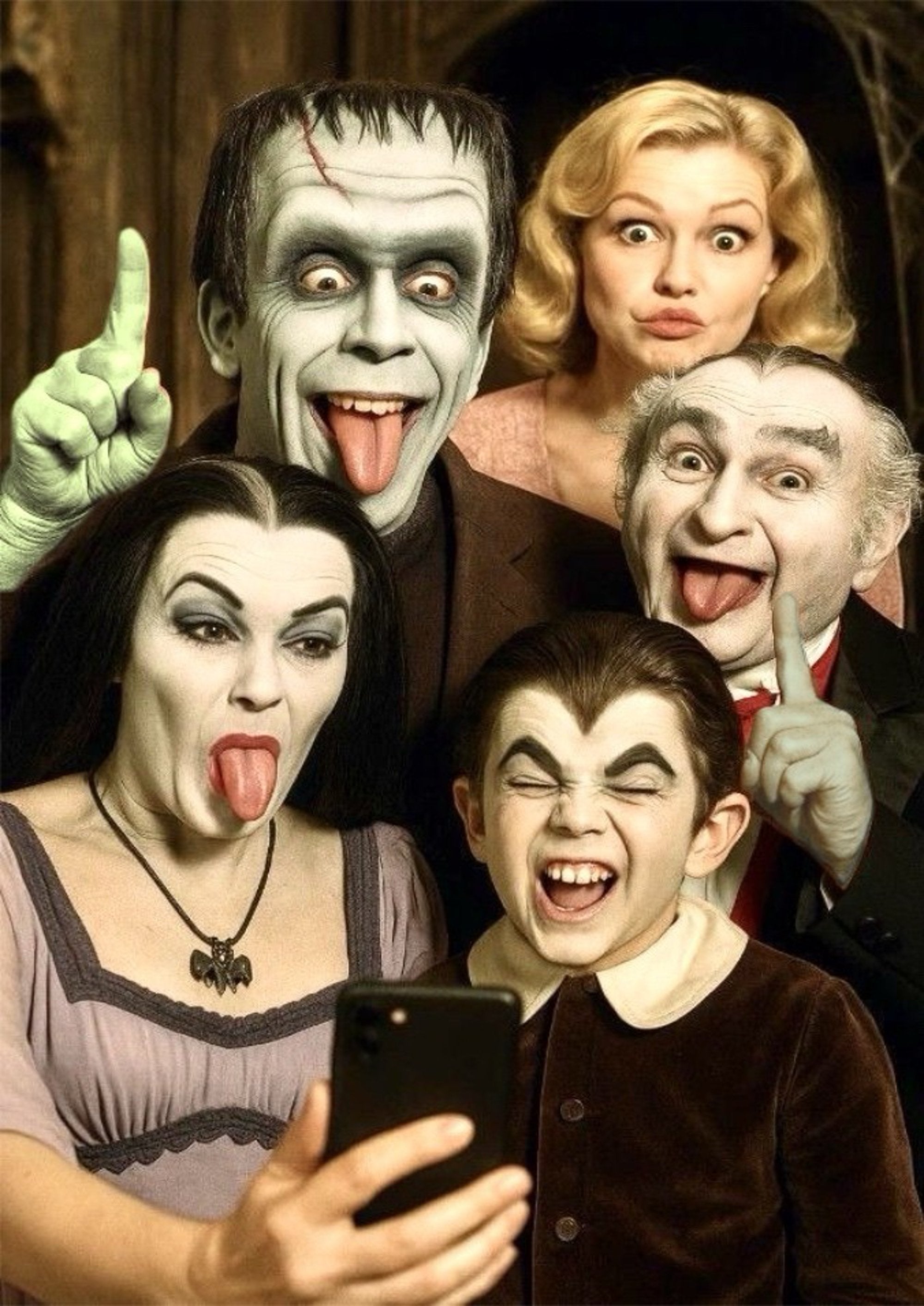 The Munsters Selfie artwork printed on MDF wall poster