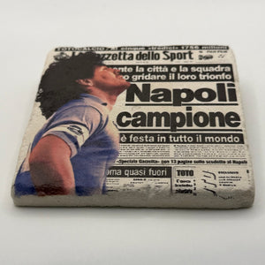 Napoli FC logo or artwork printed on square travertine stone coaster