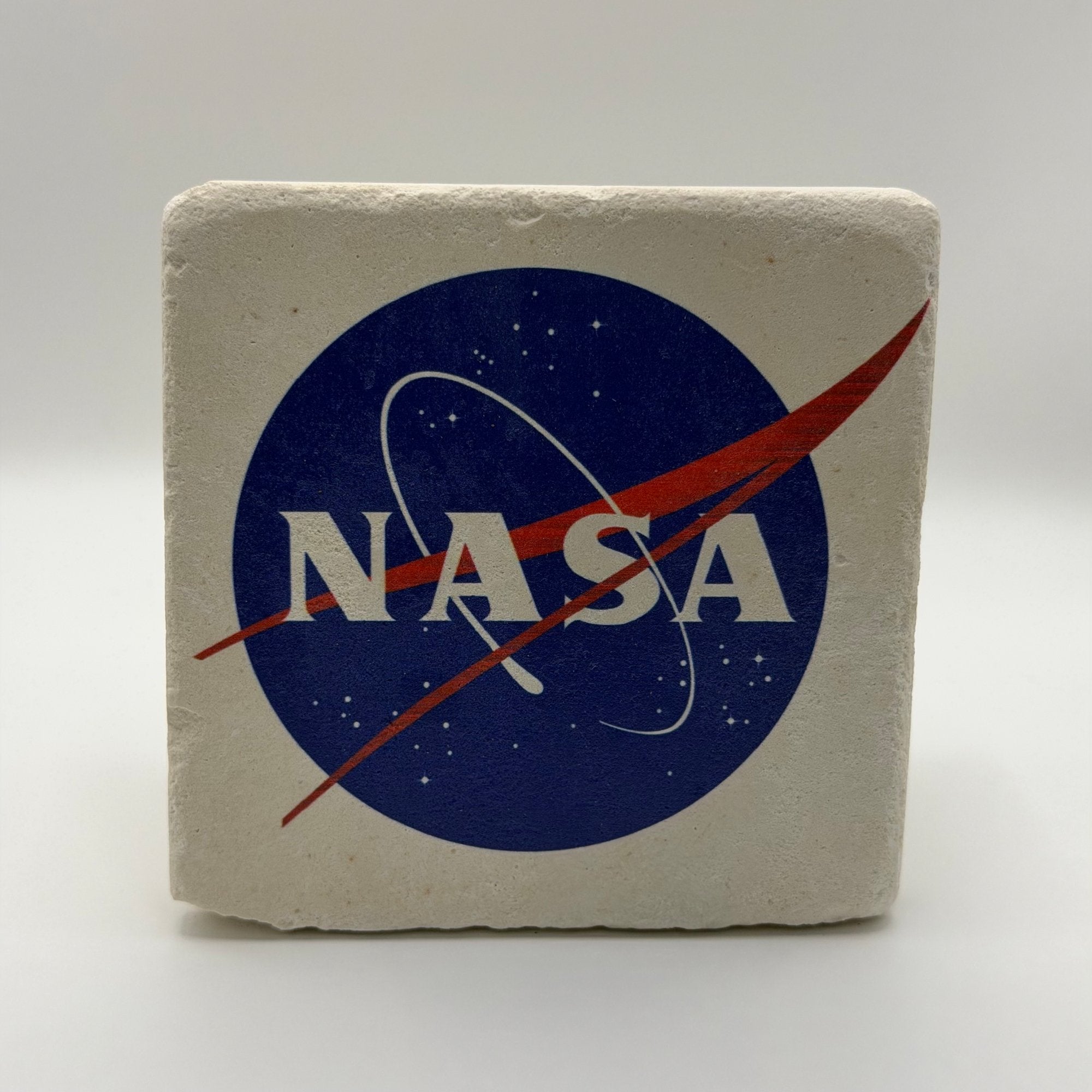 Nasa logo printed on square travertine stone coaster