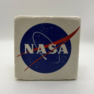 Nasa logo printed on square travertine stone coaster