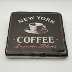 Vintage New York City artwork printed on square travertine stone coaster