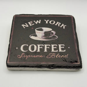 Vintage New York City artwork printed on square travertine stone coaster