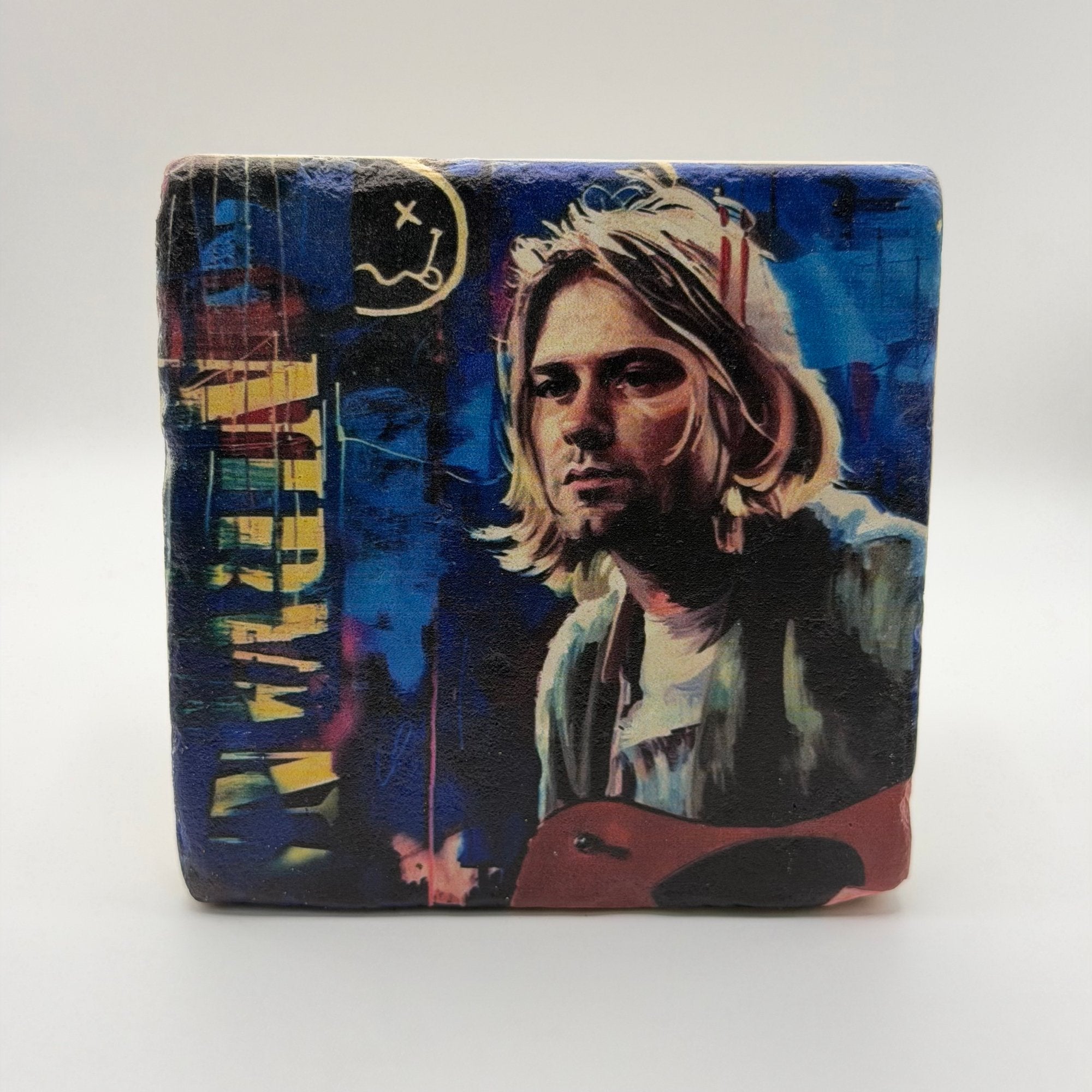 Nirvana artwork printed on square travertine stone coaster