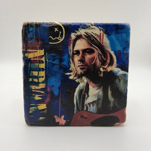 Nirvana artwork printed on square travertine stone coaster