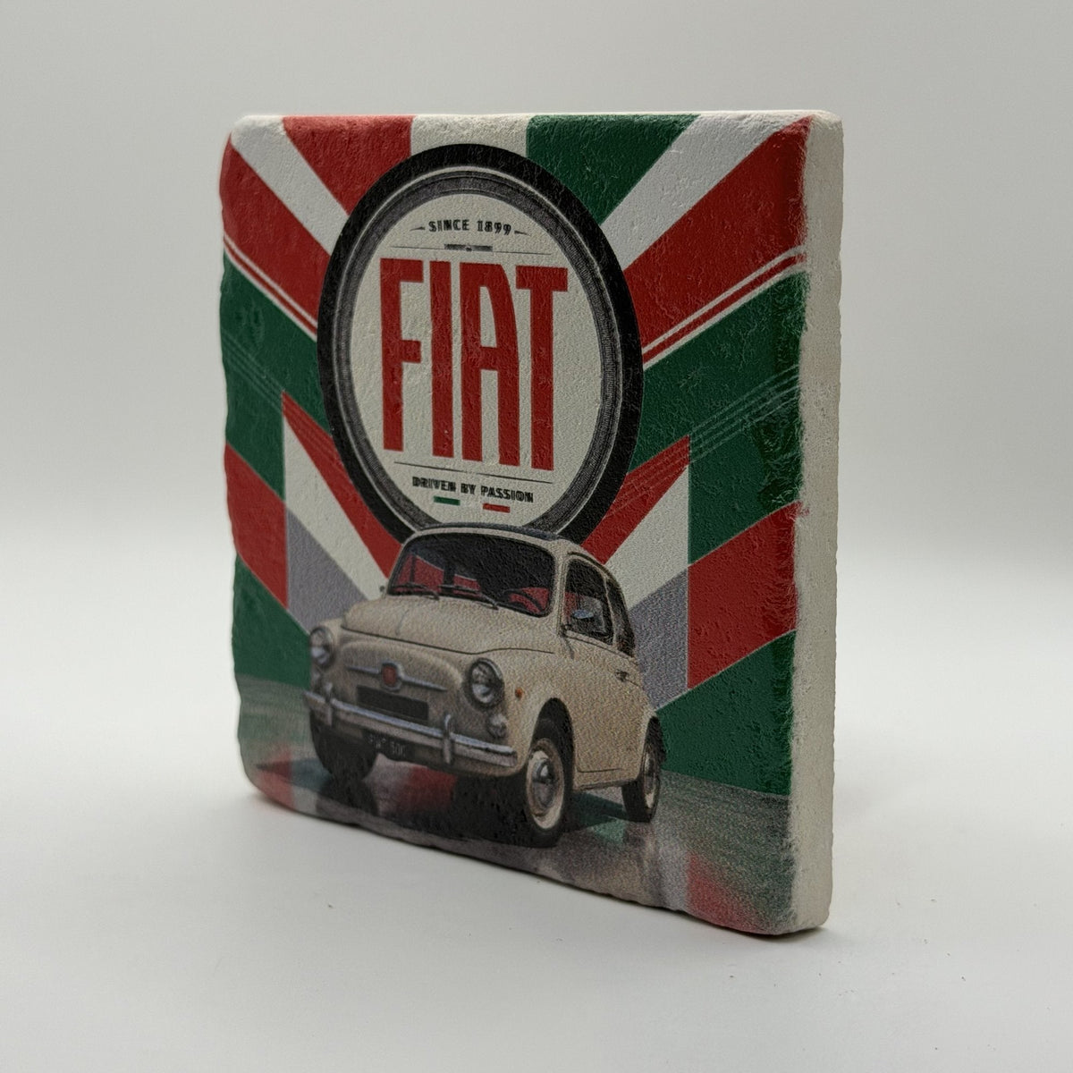 Nostalgic Italian Fiat 500 Natural Travertine Stone Coaster 3