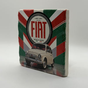 Nostalgic Italian Fiat 500 Natural Travertine Stone Coaster 3