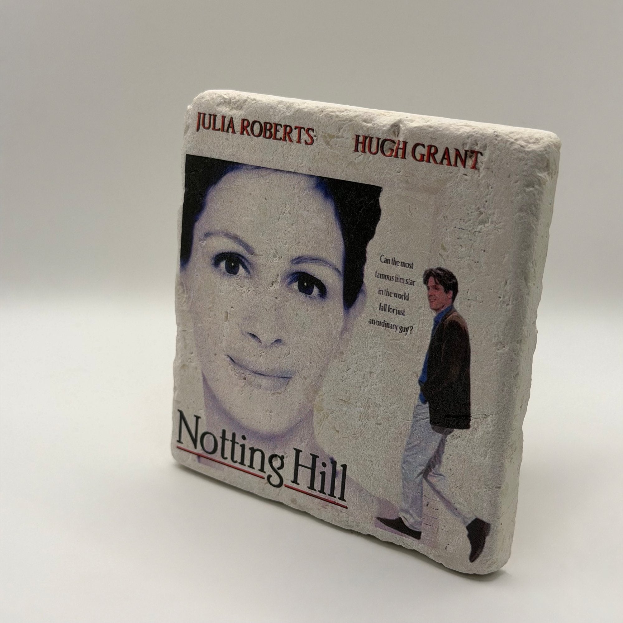 Notting Hill movie artwork printed on square travertine stone coaster