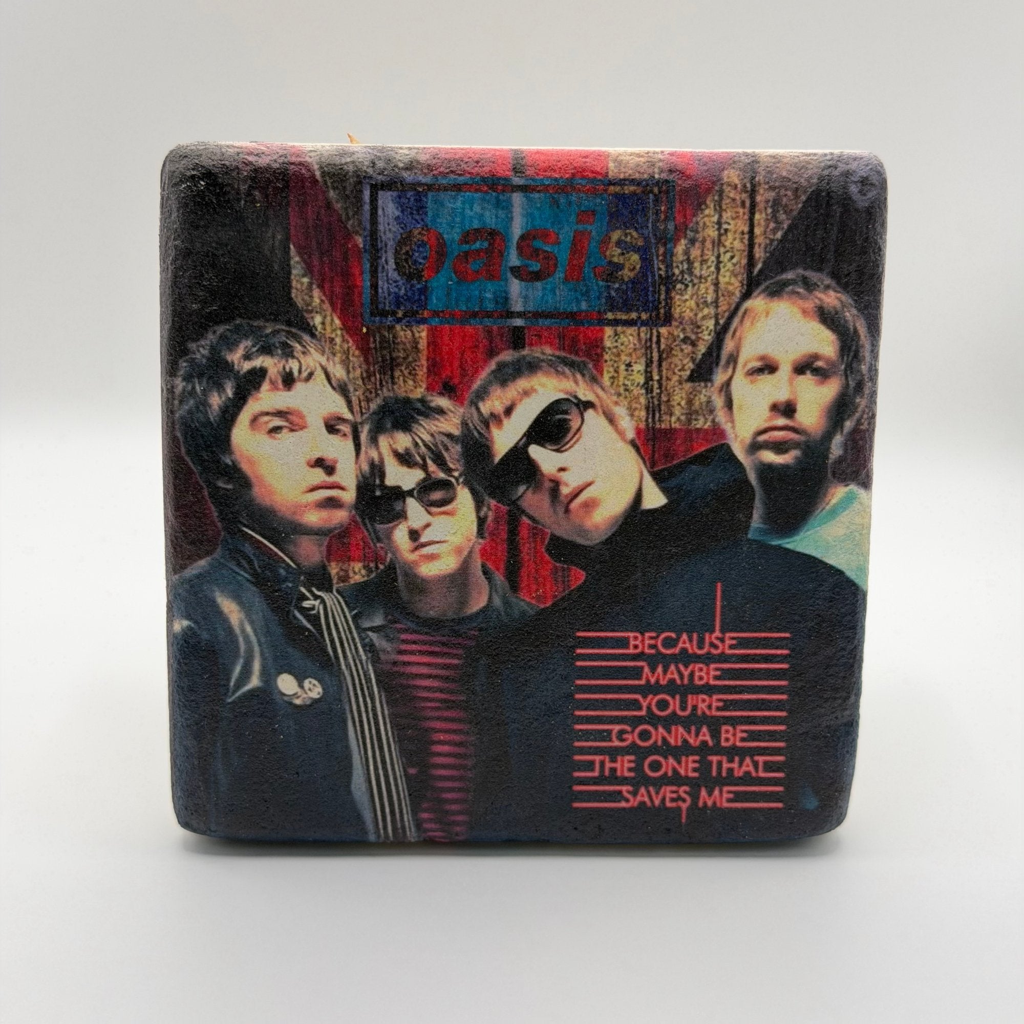Oasis album cover artwork printed on square travertine stone coaster