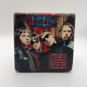 Oasis album cover artwork printed on square travertine stone coaster