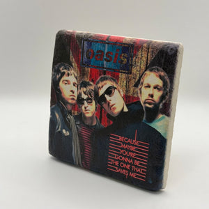 Oasis album cover artwork printed on square travertine stone coaster