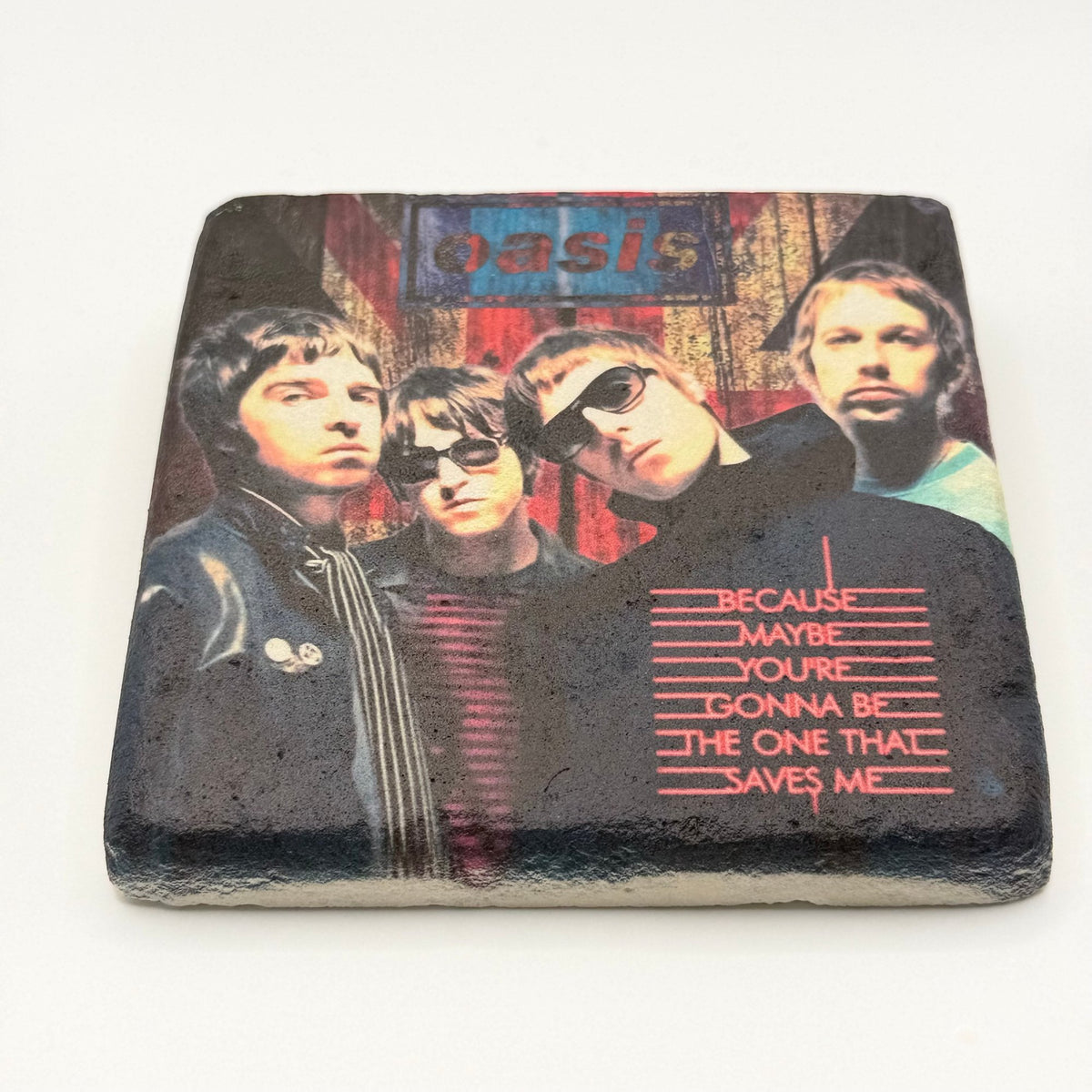 Oasis album cover artwork printed on square travertine stone coaster
