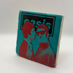 Oasis pop art printed on square travertine stone coaster