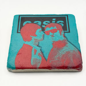 Oasis pop art printed on square travertine stone coaster