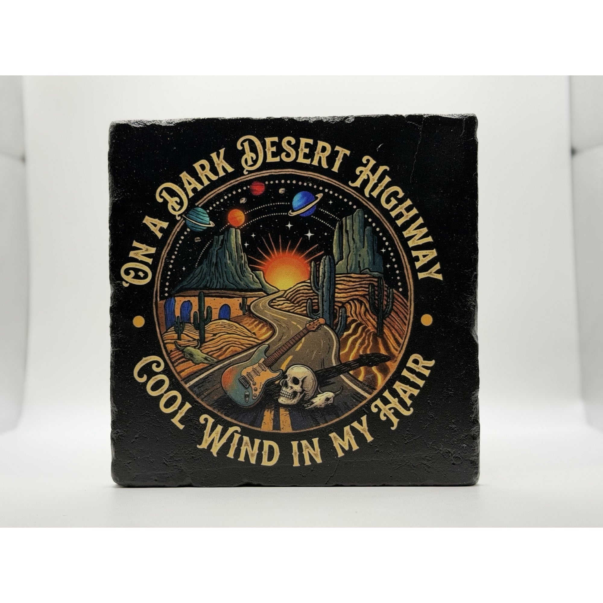On a Dark Desert Highway Cool Wind in my Hair Natural Travertine Stone Hotpad 1