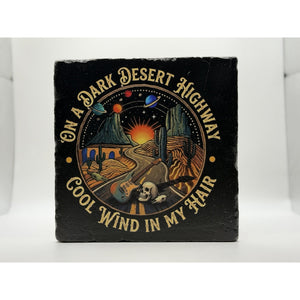 On a Dark Desert Highway Cool Wind in my Hair Natural Travertine Stone Hotpad 1