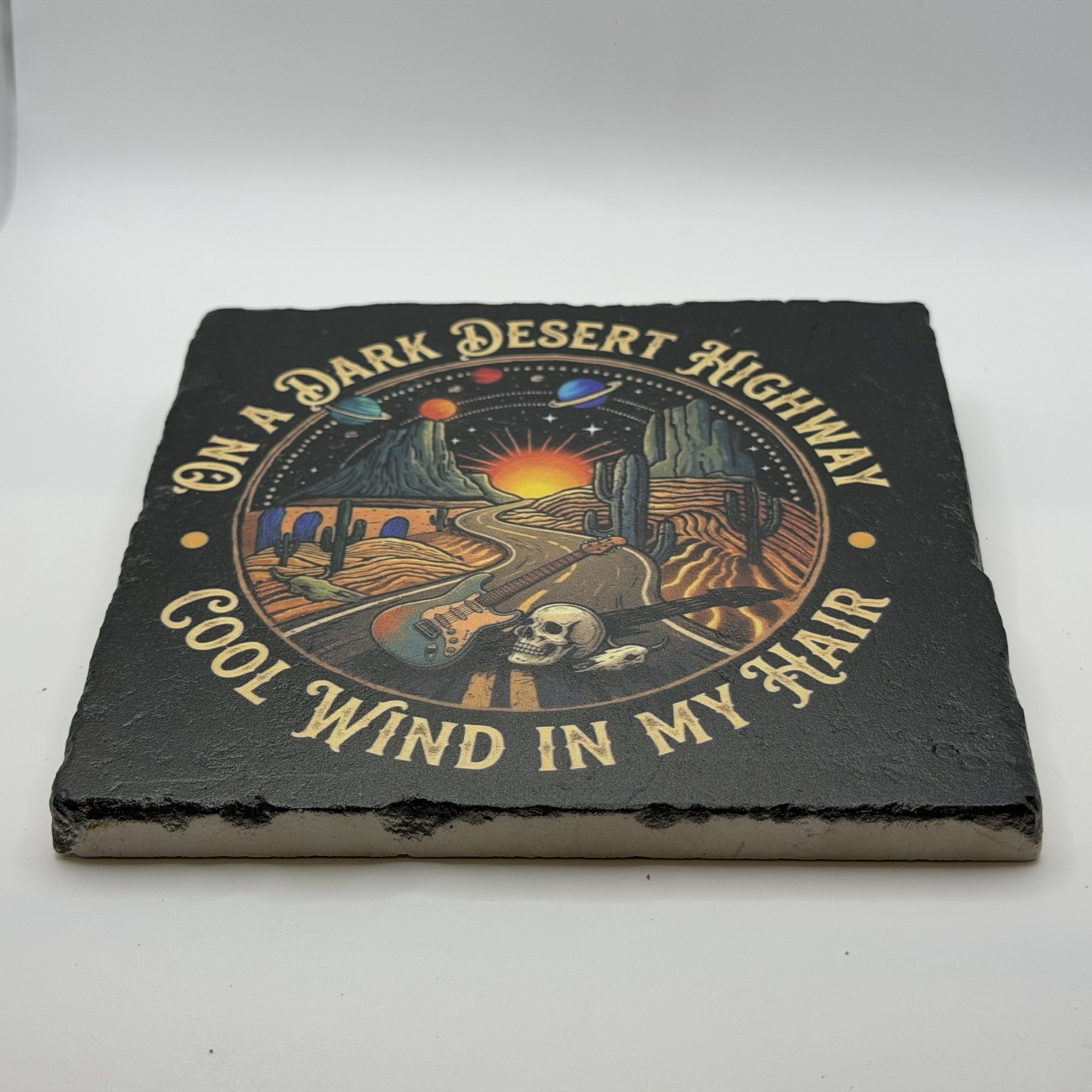 On a Dark Desert Highway Cool Wind in my Hair Natural Travertine Stone Hotpad 2