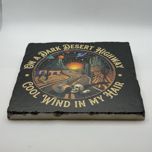 On a Dark Desert Highway Cool Wind in my Hair Natural Travertine Stone Hotpad 2
