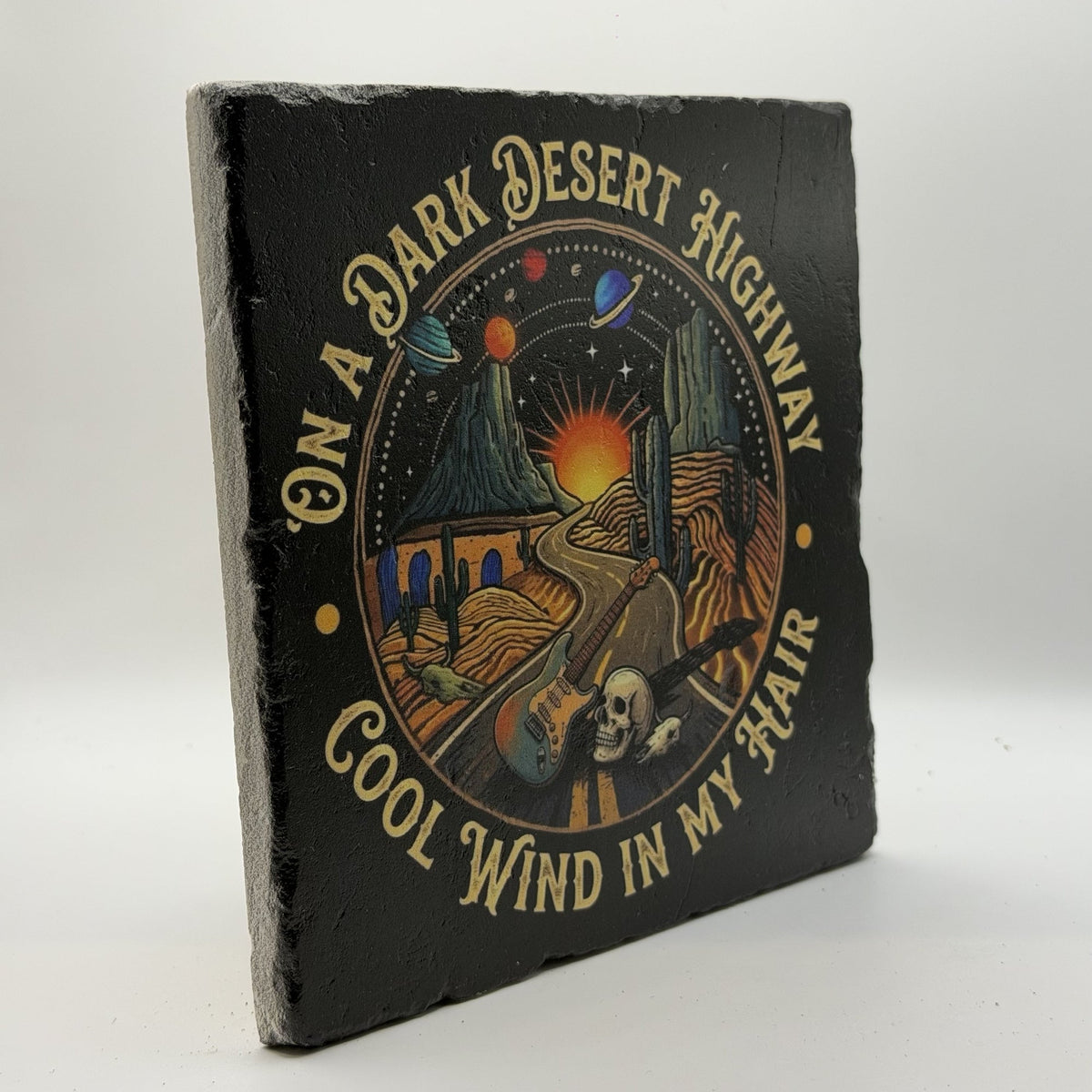 On a Dark Desert Highway Cool Wind in my Hair Natural Travertine Stone Hotpad 3