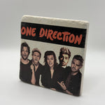 One Direction artwork printed on square travertine stone coaster