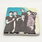 One Direction artwork printed on square travertine stone coaster