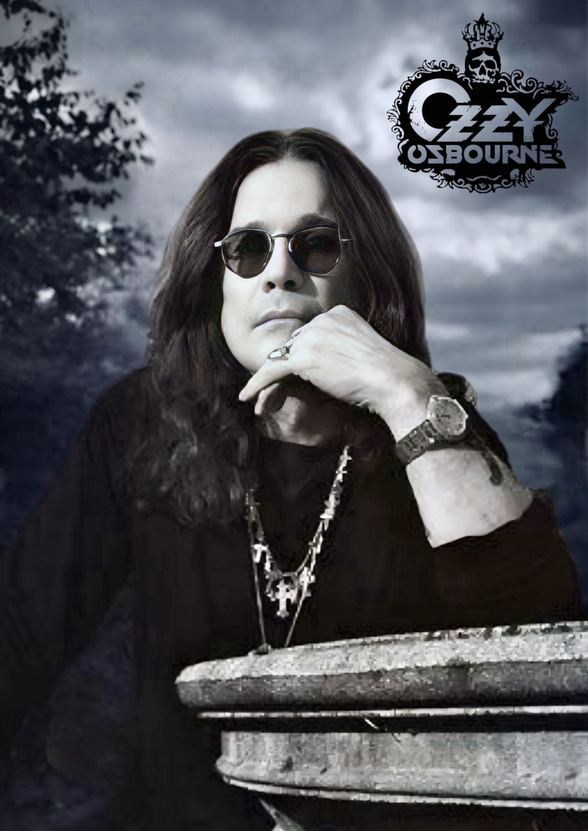 Ozzy Osbourne portrait artwork printed on MDF wall poster