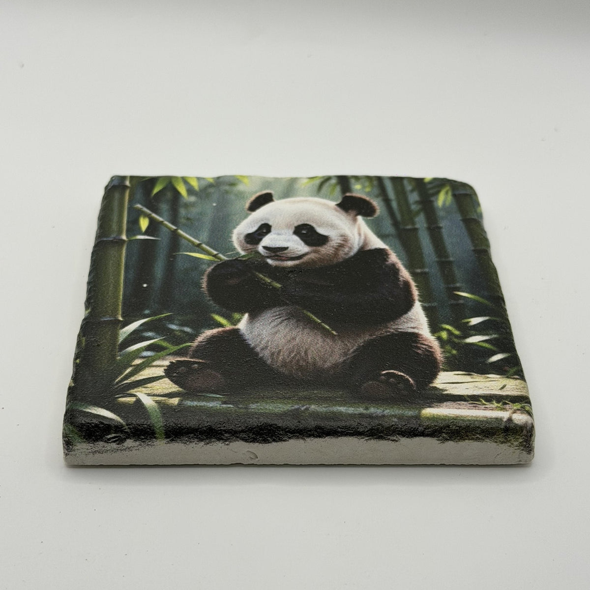 Panda Portrait Natural Travertine Stone Coaster artwork