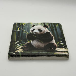 Panda Portrait Natural Travertine Stone Coaster artwork