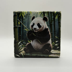 Panda Portrait Natural Travertine Stone Coaster artwork