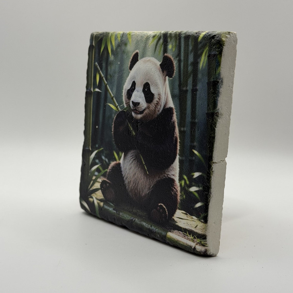 Panda Portrait Natural Travertine Stone Coaster artwork